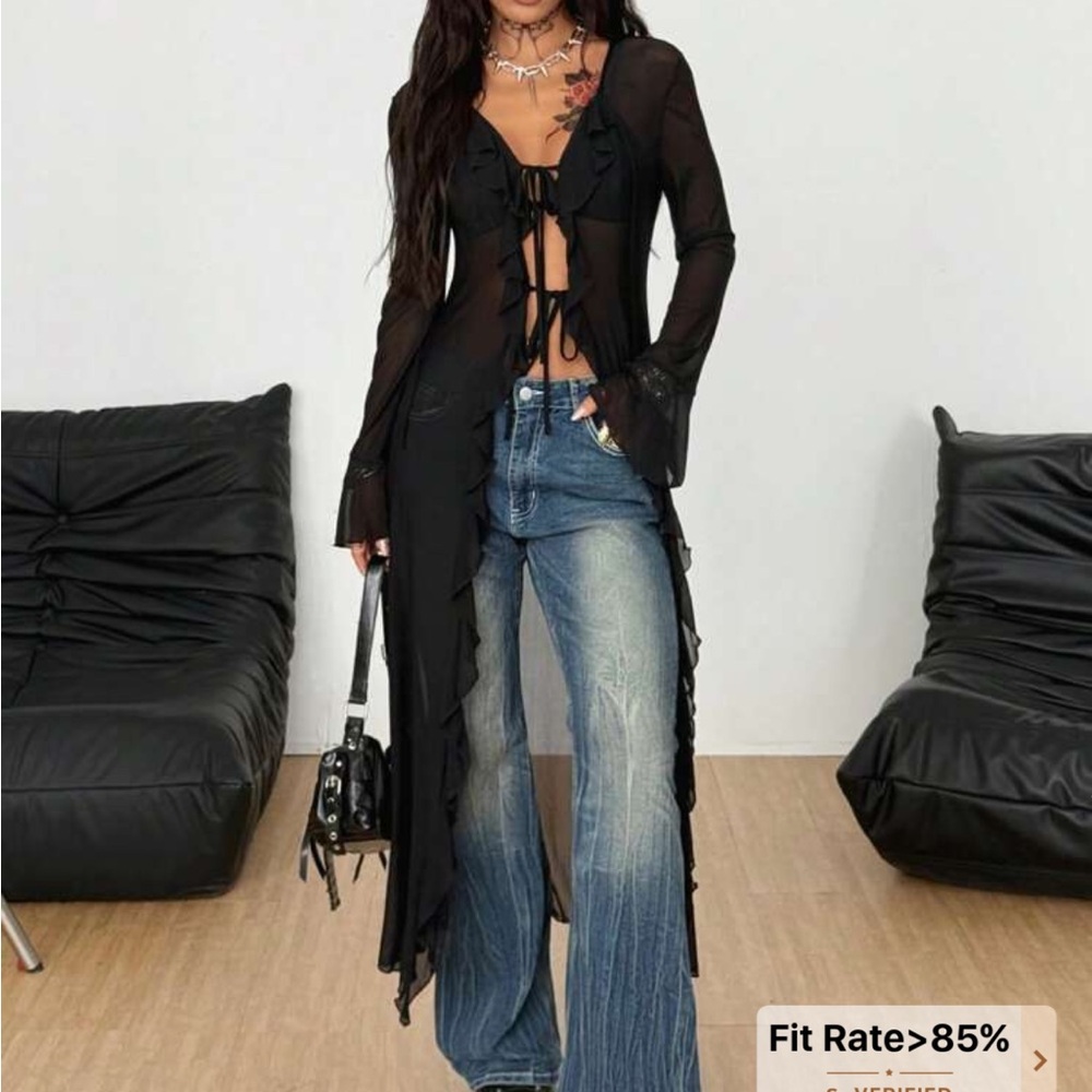 Black Sheer Long Sleeve Top